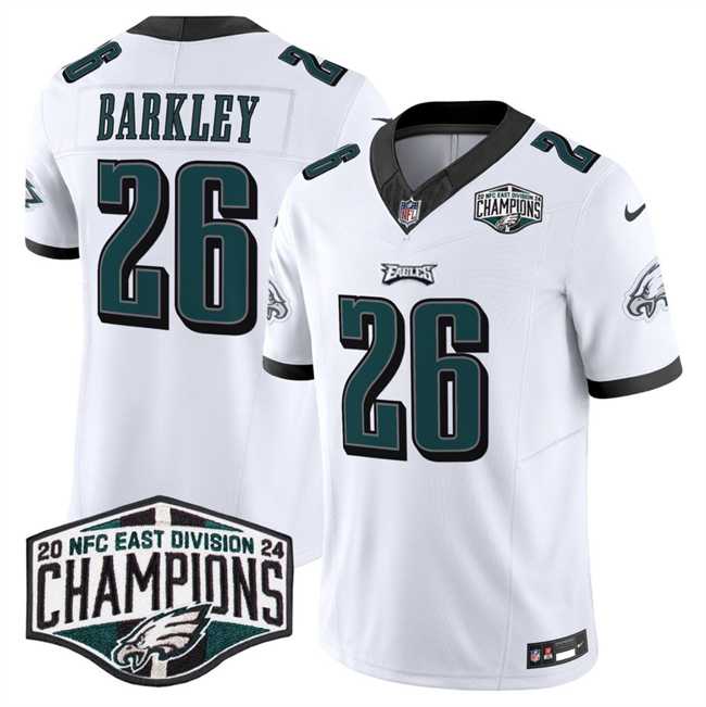 Mens Philadelphia Eagles #26 Saquon Barkley White 2024 NFC East Champions F.U.S.E. Vapor Untouchable Limited Stitched Jersey